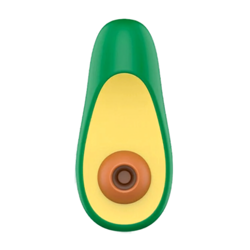 Stimulateur clitoridien L'Avocat Intense en forme d'avocat vert et jaune, orifice de succion central, design fruit ludique pour une stimulation clitoridienne par aspiration.